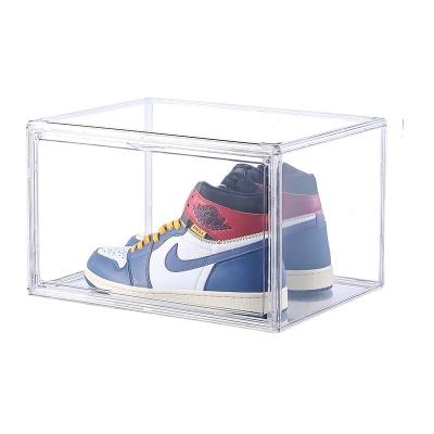 China Folding Shoe Box Storage Box AJ Sneakers High Transparent Side Opening Anti Oxidation Collection Space Saving Shoe Net Red Shoe Wall for sale