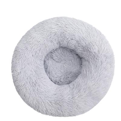 China Amazon Viable Hot Products Plush Round Faux Fur Donut Comfy Soft Dog Cat Sleeping Cushion Bed for sale