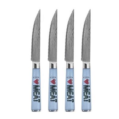 China Viable Hip-house 4 Pcs Damascus Pattern Steak Knives Set Meat Cutting Blade 5 Inch Steak Knife With Acrylic Handle for sale