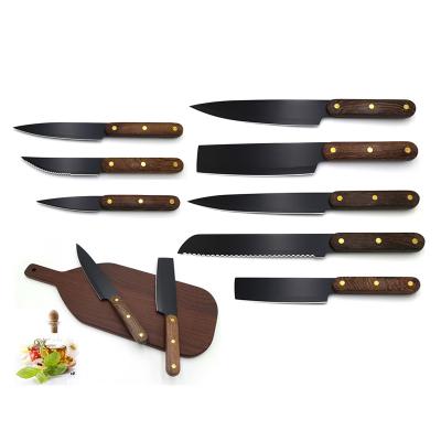 China Sustainable HIP-HOUSE Black Kitchen Knife Set Stainless Steel Kitchen Knife Kitchen Set Wood Handle for sale