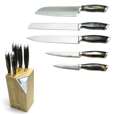 China Hip-home 5pcs Sustainable Kitchen Knife Set Stainless Steel Knives Set Kitchen Tools Hollow Handle Kitchen Knife Set With Block for sale