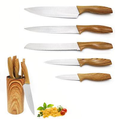 China Sustainable Hip-home Stainless Steel 5pcs Kitchen Knife Sets Chef Bread Carving Knife With Hollow Handle for sale