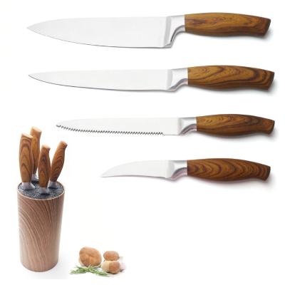 China Hip-home Sustainable Factory Wholesale Stainless Steel Chef Knives Kitchen Knife Set With Wooden Handle Block for sale