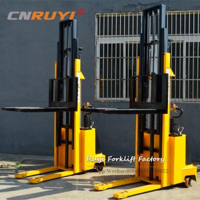 China 2000kg 5m fully electric hydraulic pallet stacker without free lift 500kg to 2000kg for sale