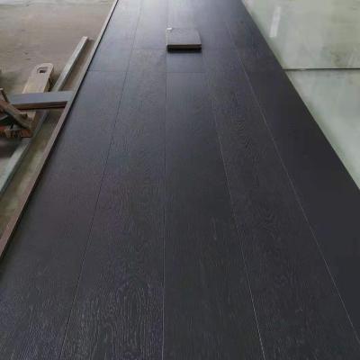 China Traditional black oak 190mm x 14-3mm lacquered wood floor for sale