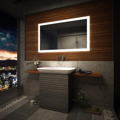 China Large Size Dimmable LED Lighted Bathroom Vanity Mirror With Fog Light Wall Mounted Living Room Mirror Safety Tempered Lighted Mirror for sale