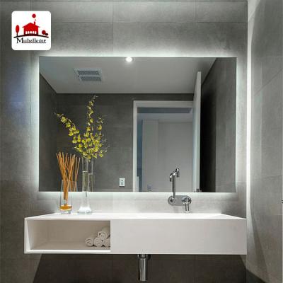 China Modern Rectangle Furniture Lighted Frameless Lighted Wall Mirrors Led Backlit Illuminated Hotel Bathroom Mirror for sale