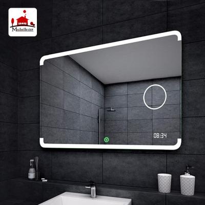 China Luxury Multi Functional Heatable Speaker Anti Fog Wifi Mirror Wall Lighted Electric Bathroom Mirror With Led Lights for sale