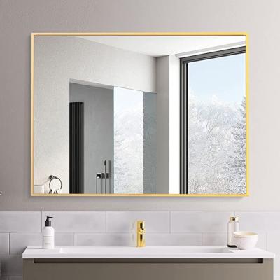 China Contemporary Rectangular Brushed Nickel Chrome Bathroom Mirror Customized Decorative Mirror Glass For Hotel Home Furniture for sale