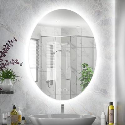 China Bright Oval Shape 24 x 32 Inch Dimmable Lighted and Fog Lighted Wall Mounted Frameless Backlit Mirror With LED for sale