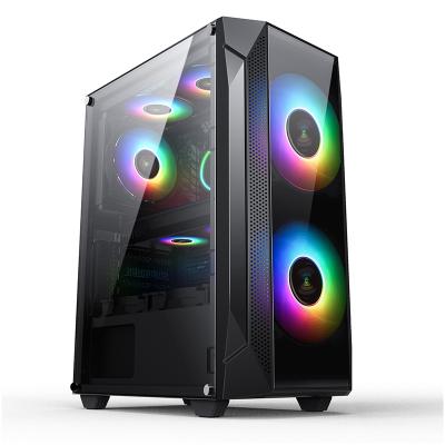 China White/Black CPU Gaming Desktop KINGDOM Case With Tempered Glass RGB Fan ATX Mid Tower Gam for sale