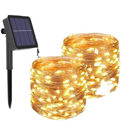 China Waterproof Led Solar Garden 12m Copper Wire Christmas Tree Lights Holiday Lighting Fairy Star String Lights Outdoor Garden Decoration for sale