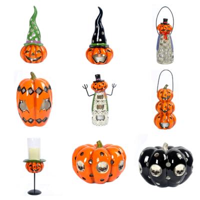 China 2021 Europe factory wholesale LED light carft pumpkin lamp ceramic Halloween ornament for sale