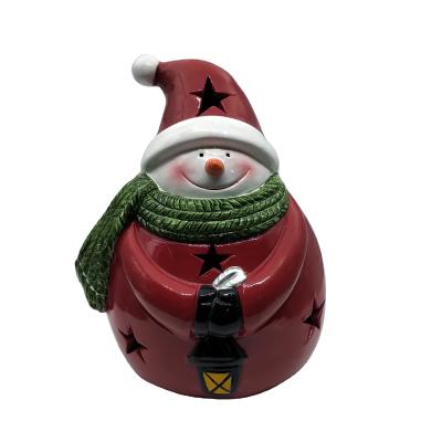 China 2021 Christmas Red Snowman Ornaments Ceramic Decorations LED Lighting Home Decorations for sale