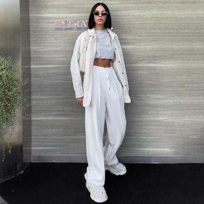 China Women Breathable Clothing Fashion Sweatpants 2020 Autumn New Elastic Waist White Streetwear Casual Loose Pants for sale