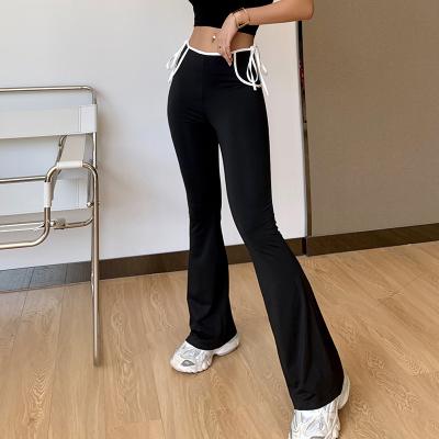 China Breathable Women Wide-Leg Mid-Waist Pants With Side Straps Fashion Loose Casual Simple Home Sports Pants for sale