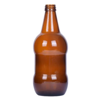 China Custom Unique Shape Logo Stubby Amber Glass Beverage Bottle For Beer 330ML 500ML With Screw Cap for sale