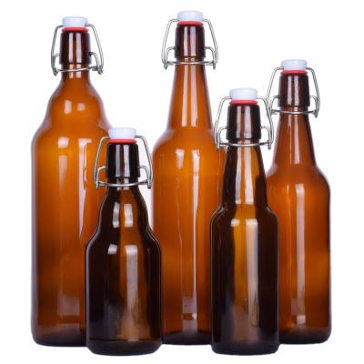 China High Quality Amber Glass Beer Bottles Beverage Wholesale 330ML 500ML 750ML 1000ML Swing Top With Cap For Beverage for sale