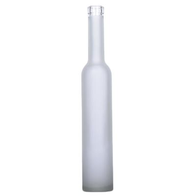 China High Quality Single Neck Frost Juice Ice Wine Glass Beverage Bottle White 375ML 500ML 750ML Long Neck With Cork Top for sale