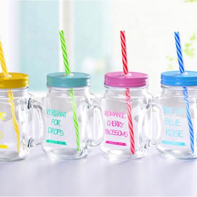 China Custom Colorful Steamable 16OZ Logo Printing Drinking Glass Mason Jar For Fruit Juice Bottles for sale