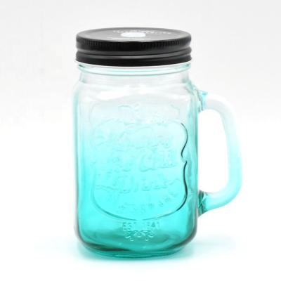 China Freshness Preservation Factory Selling 16OZ Mason Jar Glass Juice Drinking Colored With Lid for sale