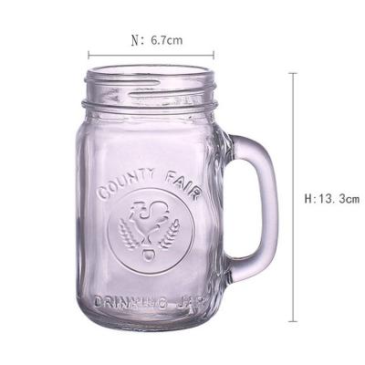 China Manufacturer Customized 16OZ Mason Glass Drinking Coffee Jar Freshness Retainer with Handle and Straw Lid for sale