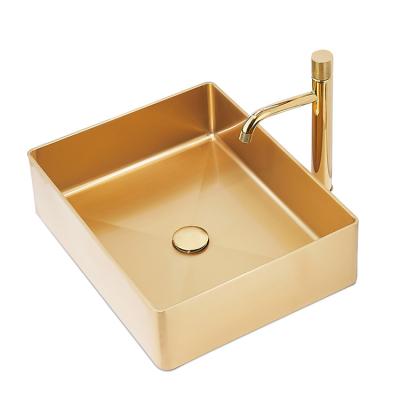 China SS304 Hotel Design Bathroom Sink Stainless Steel Modern Luxury Outdoor Golden Sink for sale