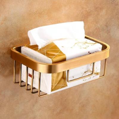 China Retro Modern Luxury Metal Square Wall Mounted Hotel Toilet Paper Box Paper Holder Tissue Box for sale