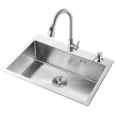 China Without faucet 304 stainless steel manual kitchen sink under the installation of the large double hole single tank thickened sink for sale