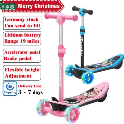 China EU Warehouse iScooter Kids Scooter 3 Wheel Hummer Plastic Lithium Battery 19 Miles Electric Scooter Kid Blue Pink Kick With LED Light for sale