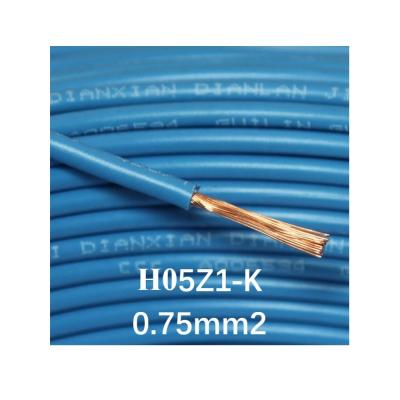 China Power and control cable cable manufacturer 0.75 mm 300/500V LSZH H05Z1-K single core flexible industrial power wires for sale