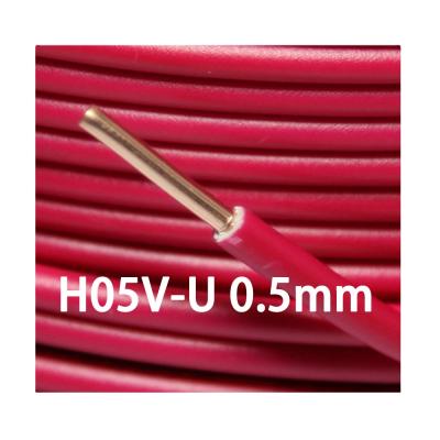 China High Strength Single Core Electrical Cable H05V-U 300/500V Rating 0.5mm Solid Cores PVC Insulation Electrical Wire for sale