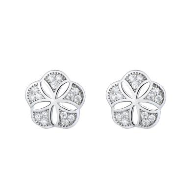 China Beautiful Sterling Fleuron Style Elegant Silver Hollow Stud Earrings for sale