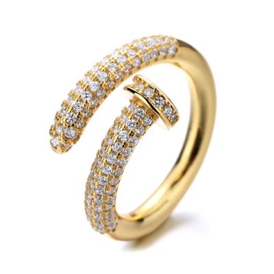 China Fashion Hot Selling Solid Silver Rings Full Of Zircon And In Stud Forms Gold Plated Adjustable Rings for sale