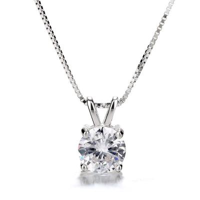 China CLASSIC 925 Sterling Silver Rhodium Plated Cubic Zirconia Solitaire Round CZ Necklace for sale