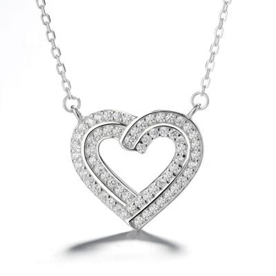 China Fashion Sterling Silver 925 Big Heart Charm Necklace With Shining CZ Stones Jewelry For Women for sale