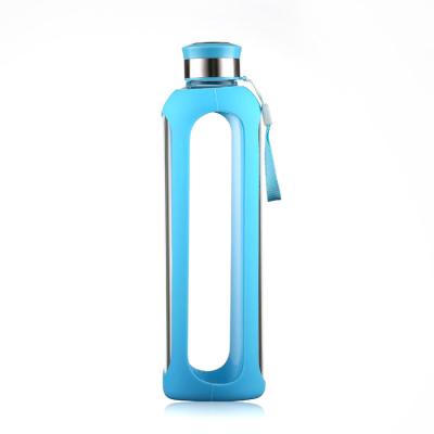 China Wholesale Hot Sale 1L Viable Glass Drinking Water Bottle With Silicone Sleeve for sale