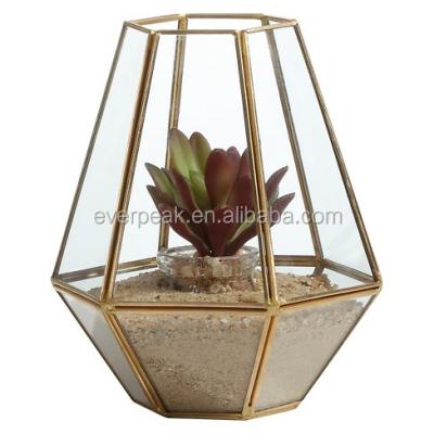 China 150 Degree Instant Temperature Difference Mini Glass Greenhouse Brass Geometric Container, Sphere Mini Greenhouse Desktop Planter for Succulent for sale