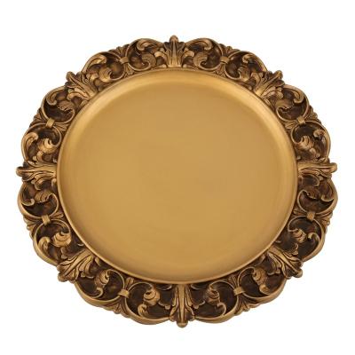 China Disposable Vintage Gold Wave Edge Trim Plastic Gold Charger Dishes Wedding Decoration Table Dish Charger for sale