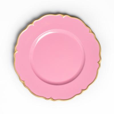 China New Arrival 2023 Luxury Disposable 13 Inch Pink Charger Dishes For Party Dinner for sale