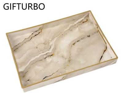 China Gold Edge Flower Lid Marble Decoration Disposable Tray Handmade New Designer Marble Luxury Disposable Tray for sale