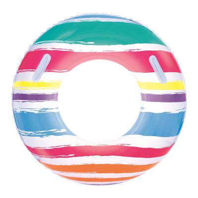 China Durable 36010 Colorful Striped Grip Plastic Comfortable Inflatable Swimming Ring Kids for sale