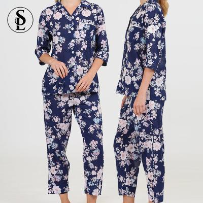 China New Design Wholesale Custom Ladies QUICK DRY Logo Floral Printed Pajamas Luxury Soft Cotton Pajamas Set For Women for sale