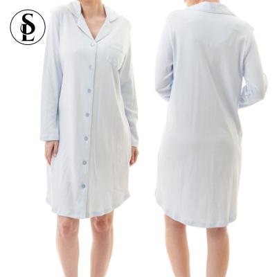 China QUICK DRY Button Down Nightgowns Sheath Long Sleep Shirts With Front Pocket Womens Night Dresses For Woman for sale