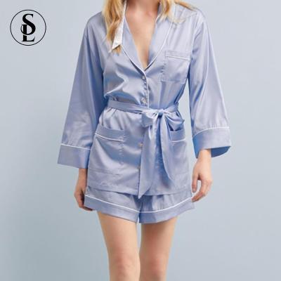 China Wholesale Luxury Loungewear QUICK DRY Long Sleeve Shorts Satin Belted Pajama Sets Silk Pj Sleepwear Sets for sale