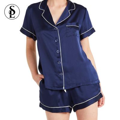 China Custom QUICK DRY satin pajamas blouse with shorts luxury silk pajamas set for sale