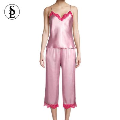 China Custom QUICK DRY custom made satin pajamas women slip lace pajamas set Sleeveless Sleepwear Sexy Designer for sale