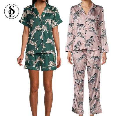 China New Design QUICK DRY Custom Printed Silk Pajamas Women Luxury Satin Pajamas Set for sale