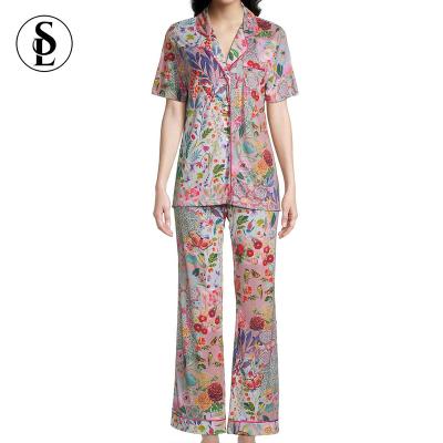 China Wholesale Ladies Soft Pajamas QUICK DRY Cotton Logo Floral Printed Pajama Set Custom Made For Women for sale