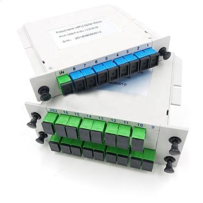 China Plug-in Type Cassette Fiber Optic 1x8 1x16 1x32 1x64 SC UPC PLC Telecom FTTH Splitter for sale